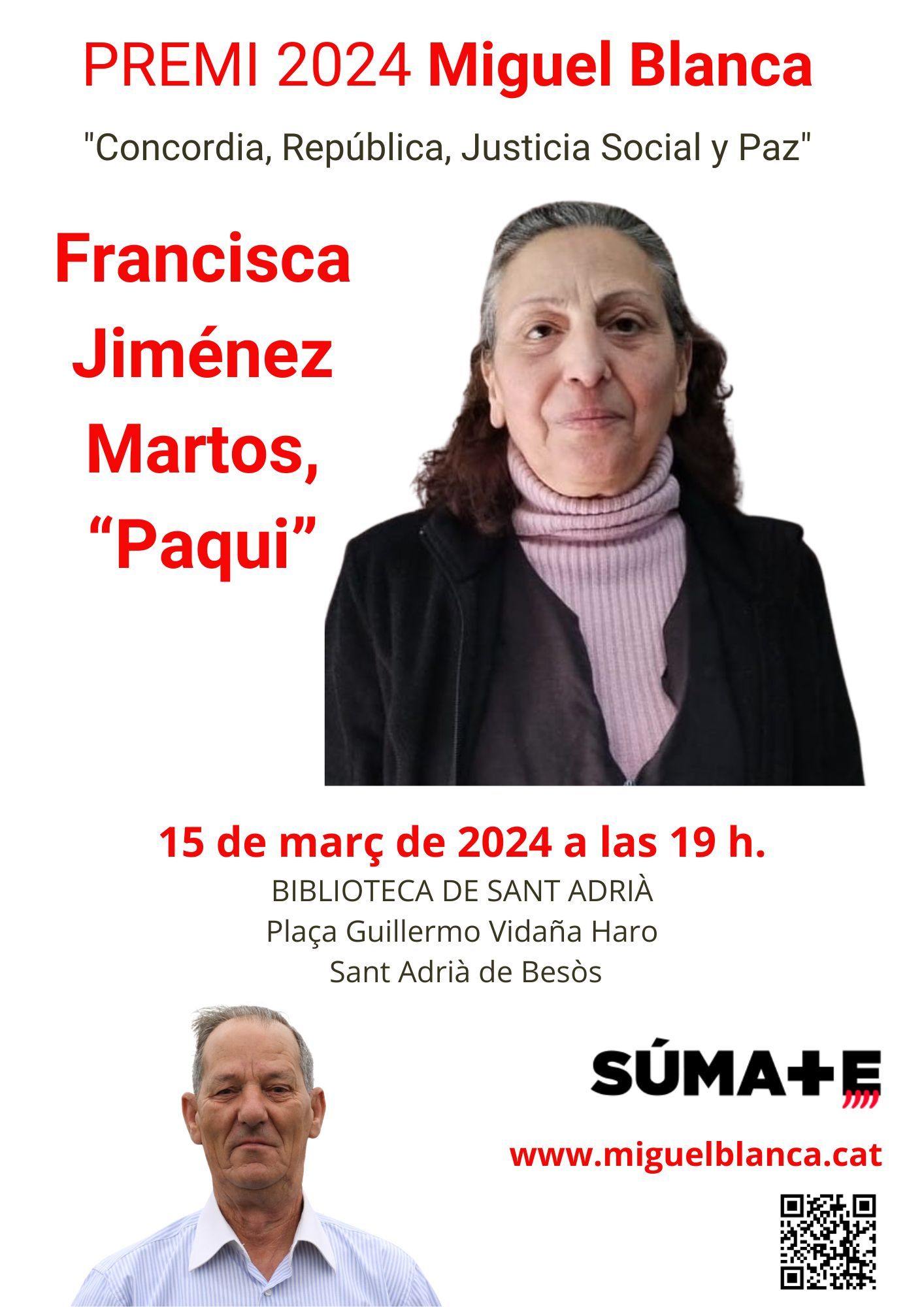 Francisca Jiménez Martos, "Paqui," guanyadora del II Premi Miguel Blanca 2024
